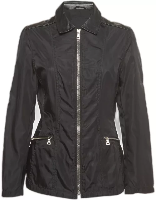 Prada Vintage Black Nylon & Leather Zip Front Jacket