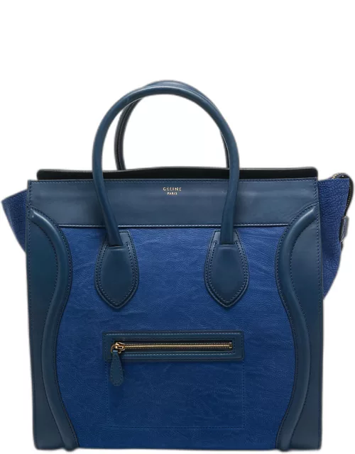 Celine Two Tone Blue Leather and Nubuck Medium Luggage Tote