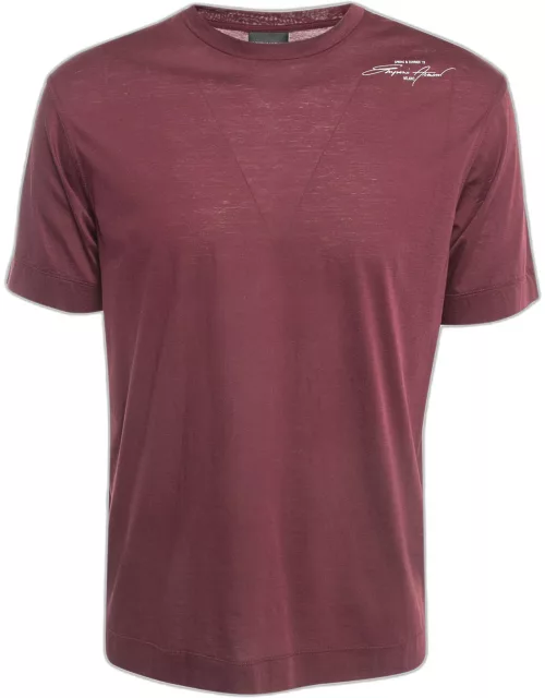 Emporio Armani Burgundy Printed Cotton T-Shirt