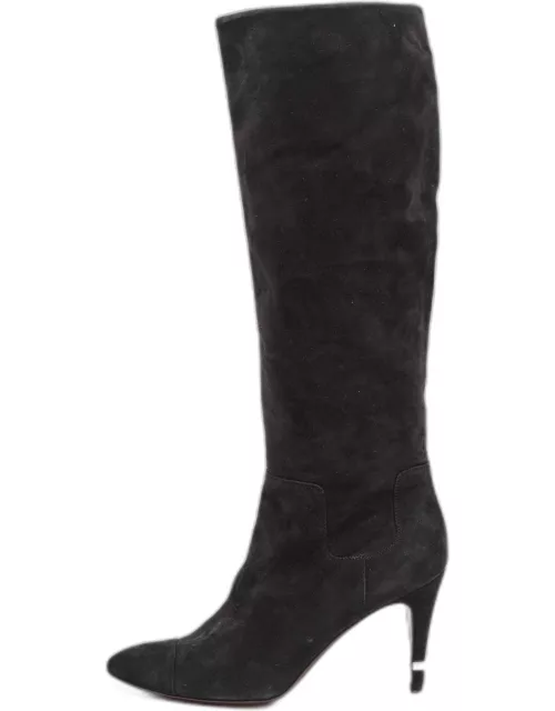 Chanel Black Suede CC Knee Length Boot