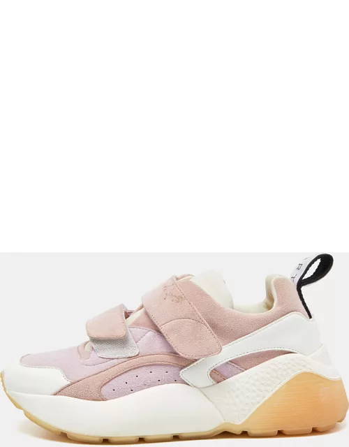 Stella McCartney Pink/White Faux Leather and Faux Suede Eclypse Lace Up Sneaker