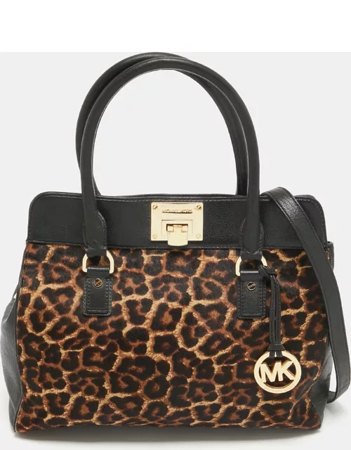 MICHAEL Michael Kors Black/Brown Leopard Print Calfhair and Leather Astrid Tote