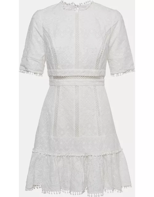 Zimmermann White Caravan Embroidered Cotton Mini Dress