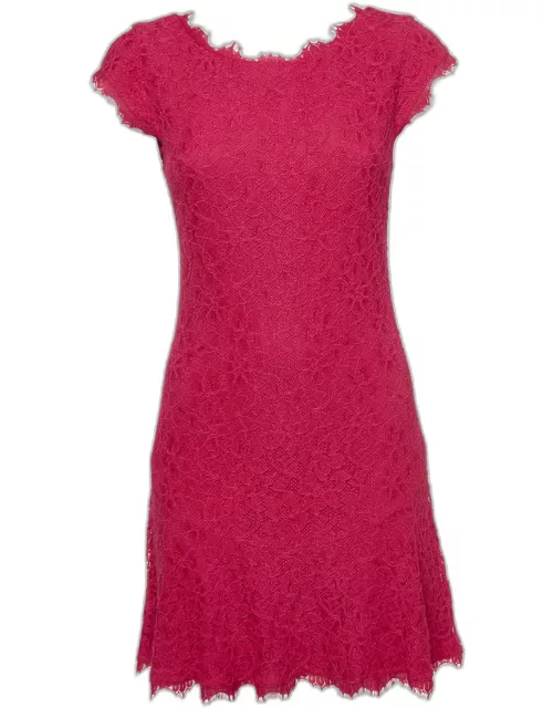 Diane Von Furstenburg Pink Floral Lace Sleeveless Mini Dress