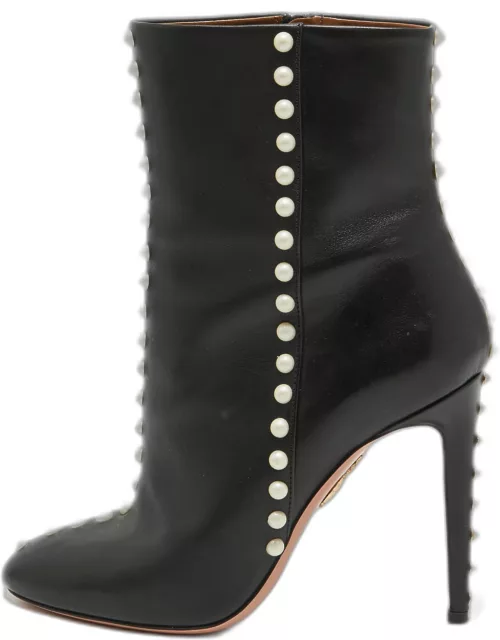 Aquazzura Black Leather Studded Follie Ankle Boot