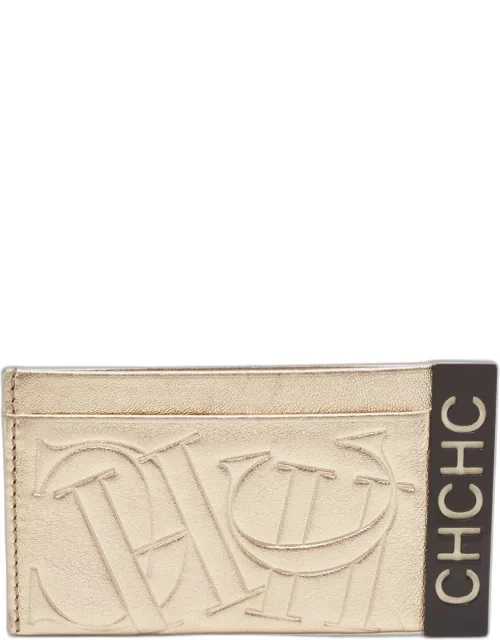 CH Carolina Herrera Metallic Gold Monogram Leather Card Holder