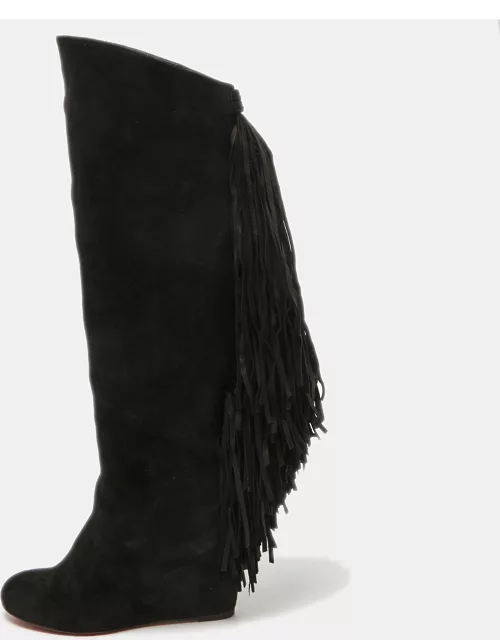 Christian Louboutin Black Suede Knee Length Boot