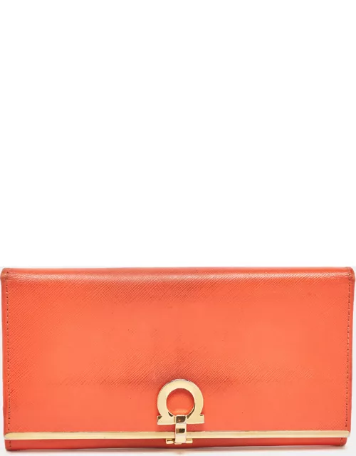 Salvatore Ferragamo Orange Leather Gancini Icona Continental Wallet