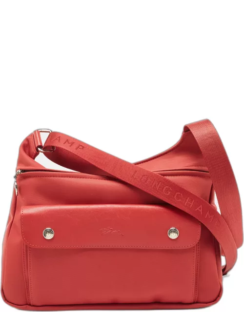 Longchamp Red Canvas And Leather Planates Crossbody Bag