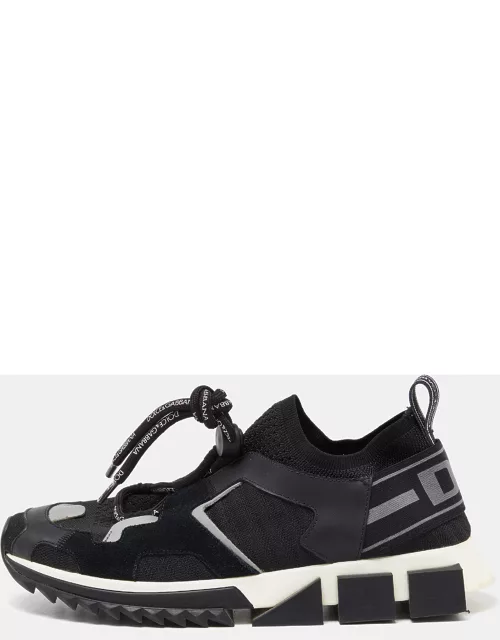 Dolce & Gabbana Black Knit Fabric and Suede NS1 Low-Top Sneaker