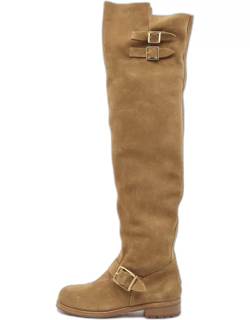 Jimmy Choo Brown Suede Yearn Buckle Over the Knee Boot