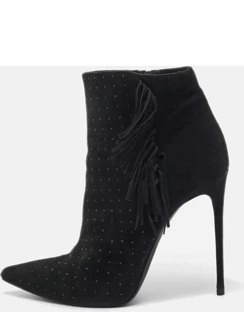 Le Silla Black Suede Studded Lace-Up Ankle Boot