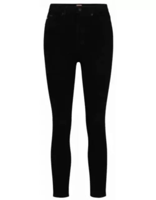 High-waisted cropped jeans in black power-stretch denim- Black Women's Jean