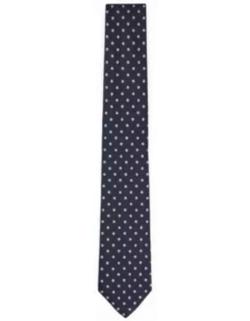 Silk-jacquard tie with micro pattern- Dark Blue Men's Tie