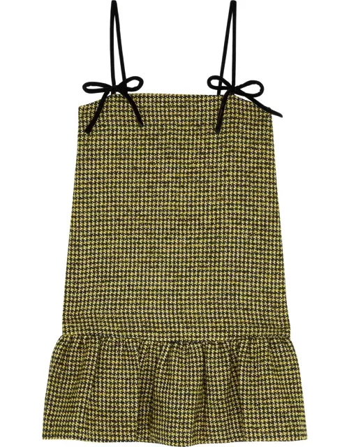Ganni Houndstooth Tweed Mini Dress - Yellow - 36 (UK8 / S)