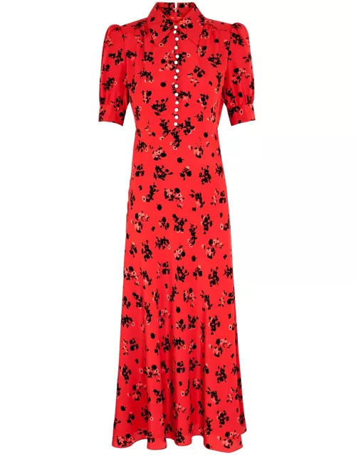 Alessandra Rich Floral-print Silk Midi Dress - Red - 40 (UK8 / S)