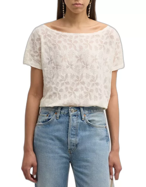Scoop-Neck Floral Lace Tee