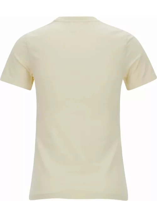 Marant Étoile Beige Crewneck T-shirt With Multicolor Logo Print In Cotton Woman
