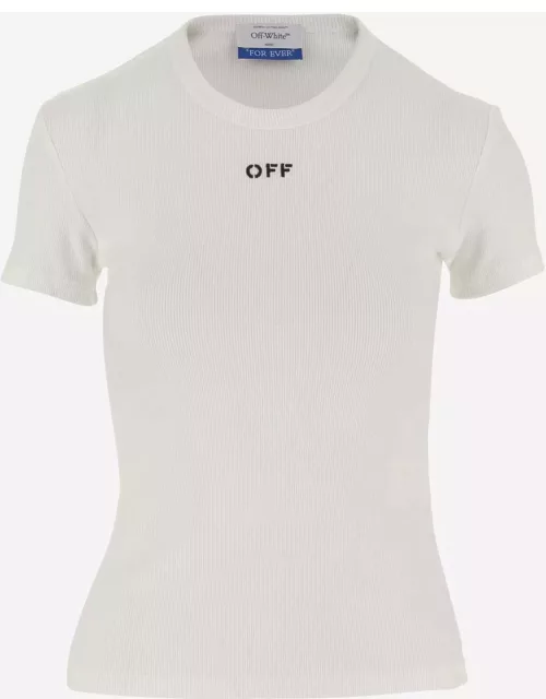 Off-White Stretch Cotton T-shirt With Logo