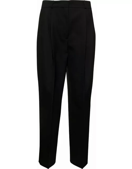 Totême Black Double Pleated Tailored Trousers In Wool Blend Woman