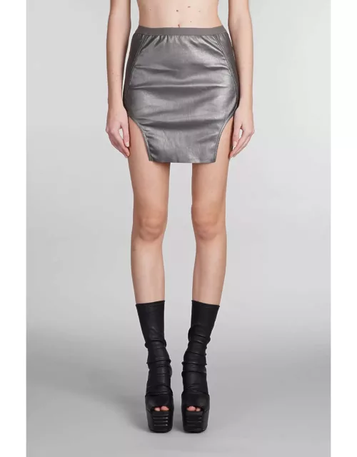 Rick Owens Diana Mini Skirt In Silver Leather