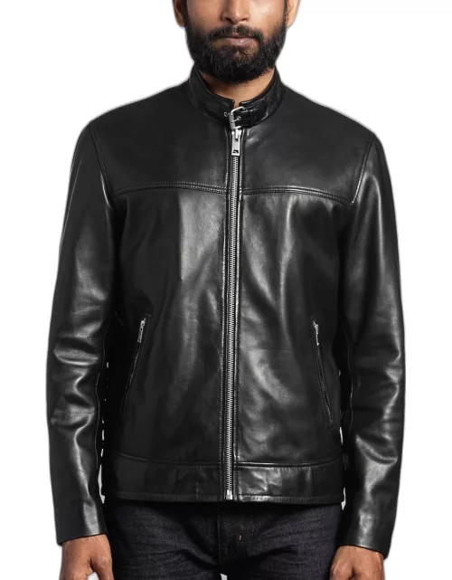 JoS. A. Bank Men's Sly & Co Traditional Fit Lambskin Leather Moto Jacket, Black, Large