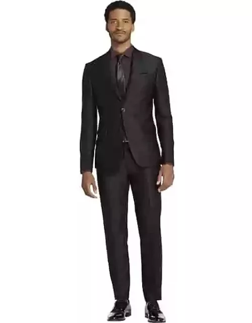 Egara Skinny Fit Peak Lapel Shiny Men's Suit Separates Jacket Black