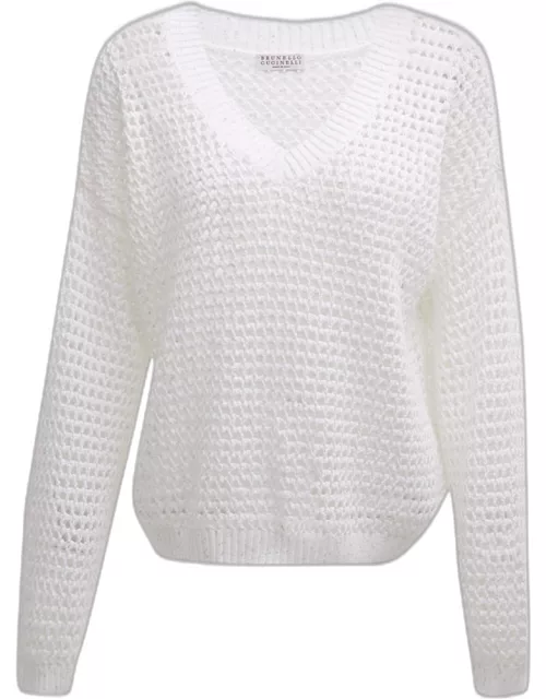 Open-Knit Cotton Diamante Sweater