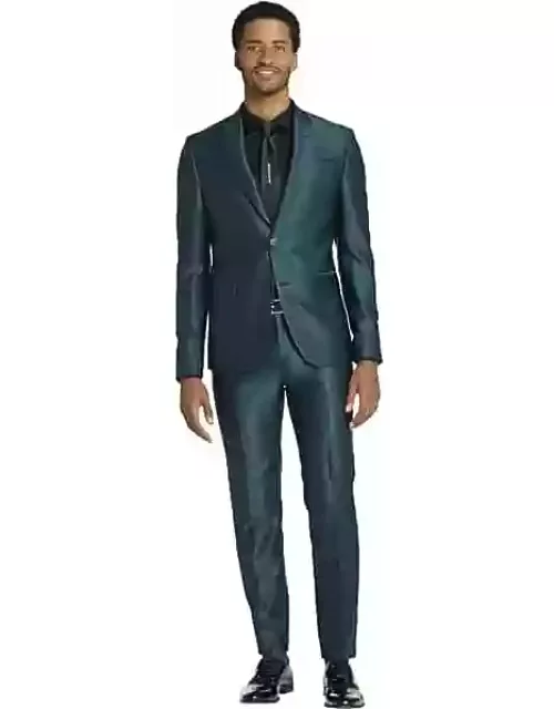 Egara Skinny Fit Peak Lapel Shiny Men's Suit Separates Jacket Tea