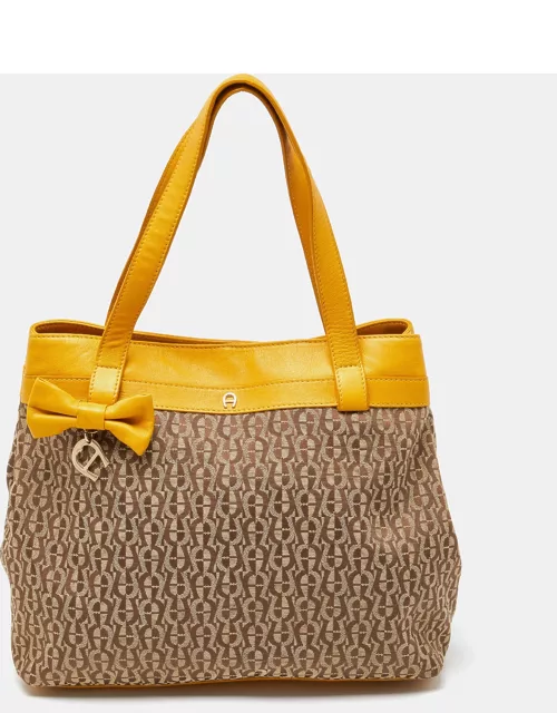 Aigner Beige/Mustard Signature Canvas and Leather Tote