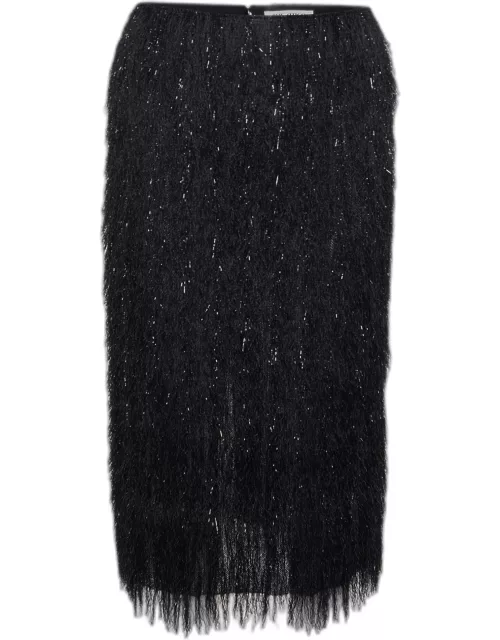 The Attico Black Fringed Midi Skirt