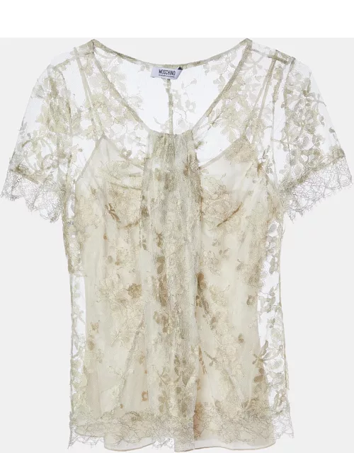 Moschino Cheap and Chic Gold Floral Lace Half Sleeve Top