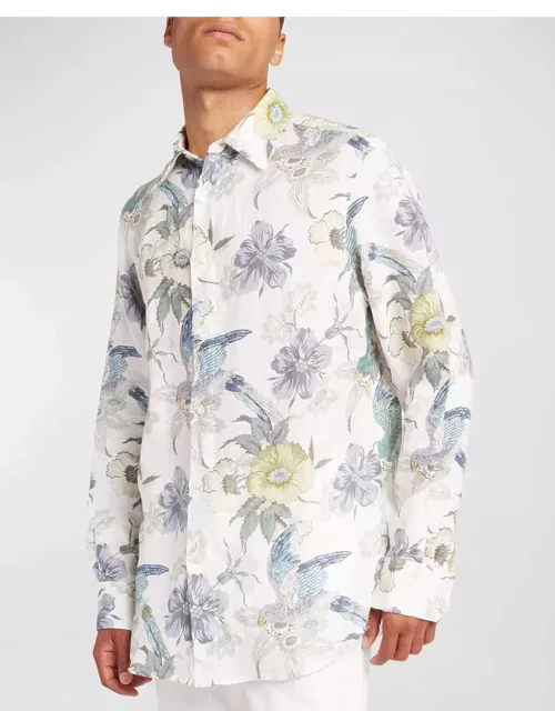 Men's Floral Birds Button-Down Shirt