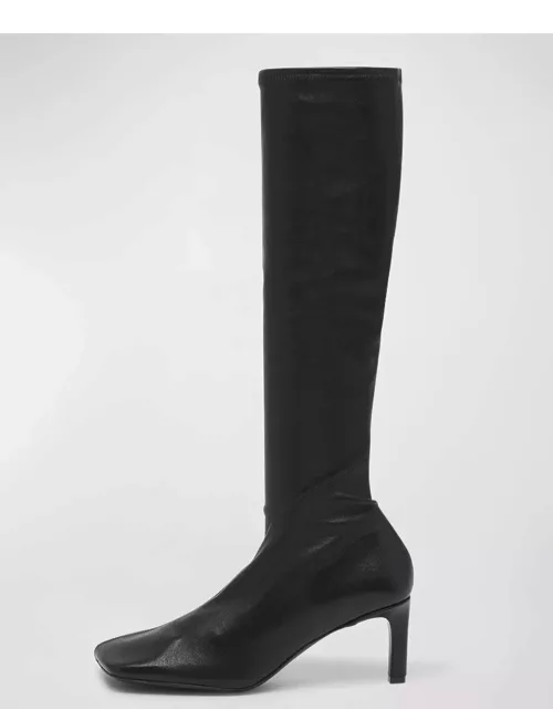 Asymmetrical Stretch Leather Knee Boot