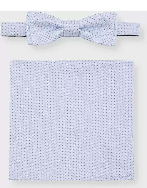 Men's Silk Micro-Pattern Bow Tie and Pocket Square Set