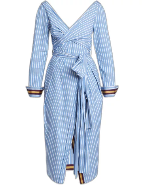 Dolada Striped Wrap Dress with Tie Belt