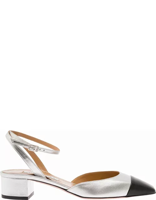 Aquazzura french Flirt Silver-colored Pumps With Contrasting Toe In Laminated Leather Woman