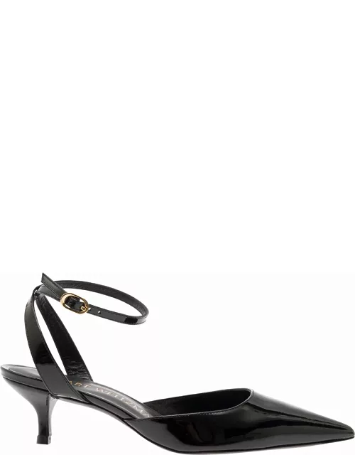 Stuart Weitzman barelythere Black Pumps With Ankle Strap In Patent Leather Woman