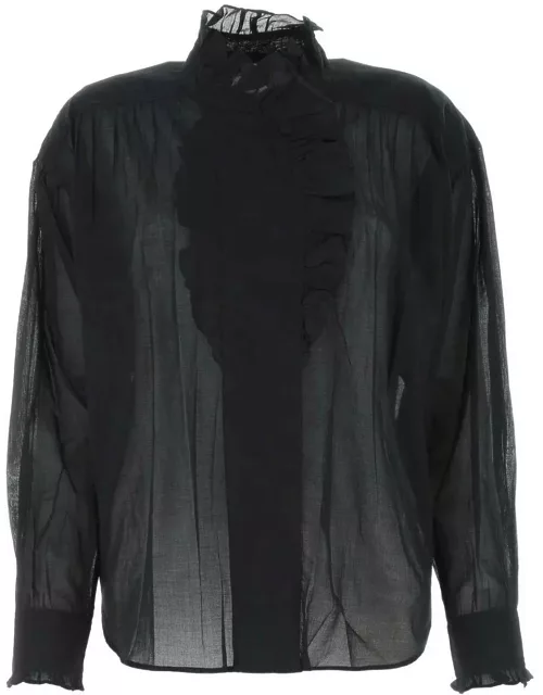 Marant Étoile Relaxed Blouse With Volant In Semi-sheer Cotton