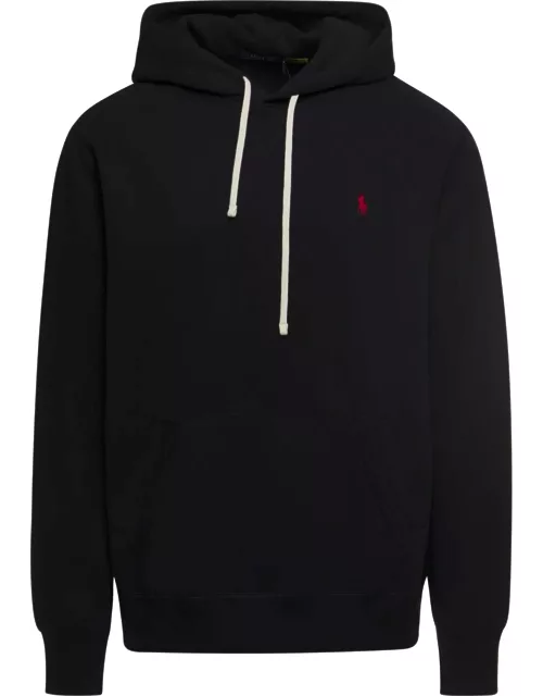 Polo Ralph Lauren Black Hoodie With Contrasting Logo Embroidery In Cotton Man