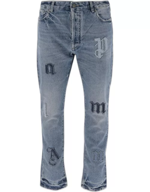 Palm Angels Cotton Denim Jeans With Logo Patch