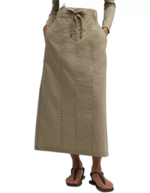 Paneled Cotton Techno Poplin Pull-On Midi Skirt