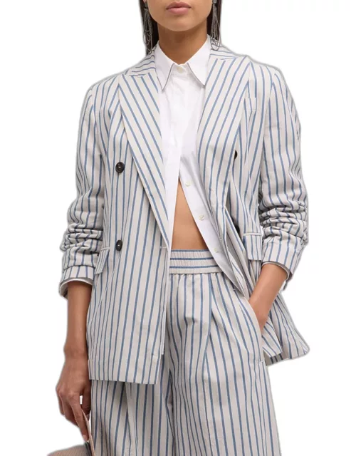 Striped Wrinkled Poplin Double-Breasted Blazer Jacket