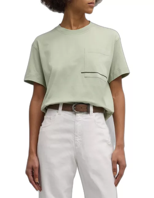 Horizontal Monili Pocket Short-Sleeve Flat Cotton T-Shirt