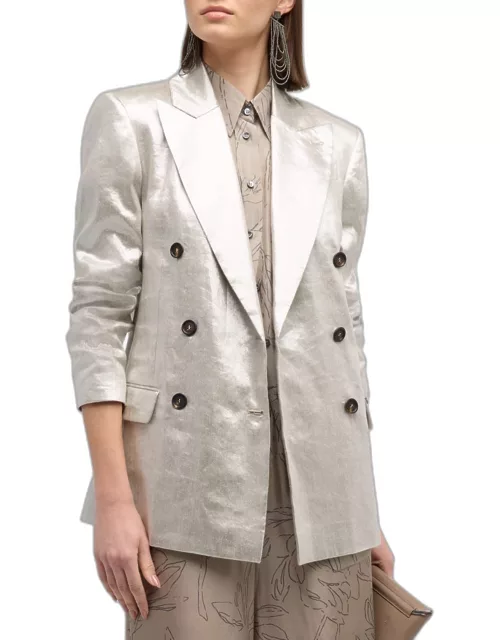 Metallic Linen Double-Breasted Blazer Jacket