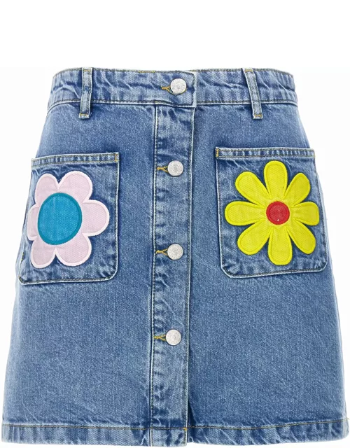 M05CH1N0 Jeans Floral Embroidery Skirt