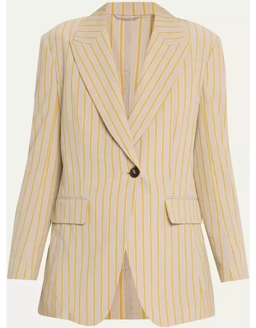 Striped One-Button Cotton Blazer