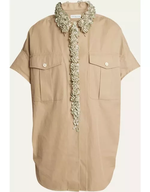 Ciaras Embellished Short-Sleeve Safari Shirt