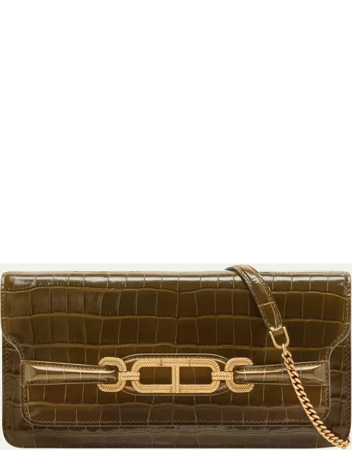Whitney Shiny Croc-Embossed Shoulder Bag in Leather
