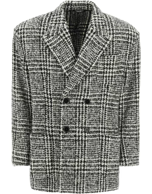 DOLCE & GABBANA CHECKERED DOUBLE-BREASTED WOOL JACKET 48 Black, White Wool